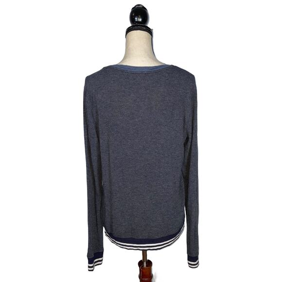 Spiritual Gangster Good Vibe Society Blue V-Neck Savasana Sweatshirt     Size: S - Picture 4 of 5